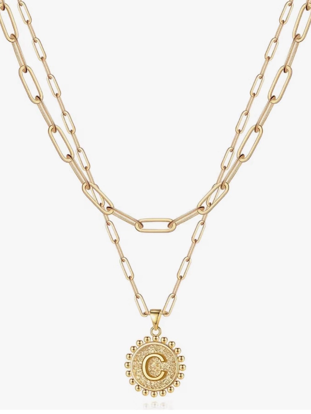 Layered Gold Initial 'C' Medallion Necklace - Women Jewelry